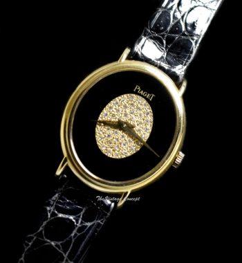 Piaget 18K Yellow Gold Oval Lady Onyx & Diamond Dial 9822 Manual Wind Watch