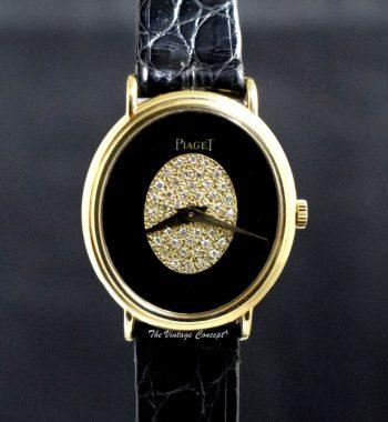 Piaget 18K Yellow Gold Oval Lady Onyx & Diamond Dial 9822 Manual Wind Watch - The Vintage Concept