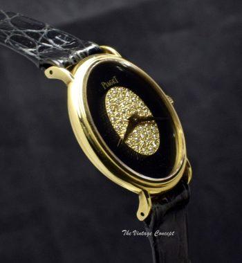 Piaget 18K Yellow Gold Oval Lady Onyx & Diamond Dial 9822 Manual Wind Watch - The Vintage Concept