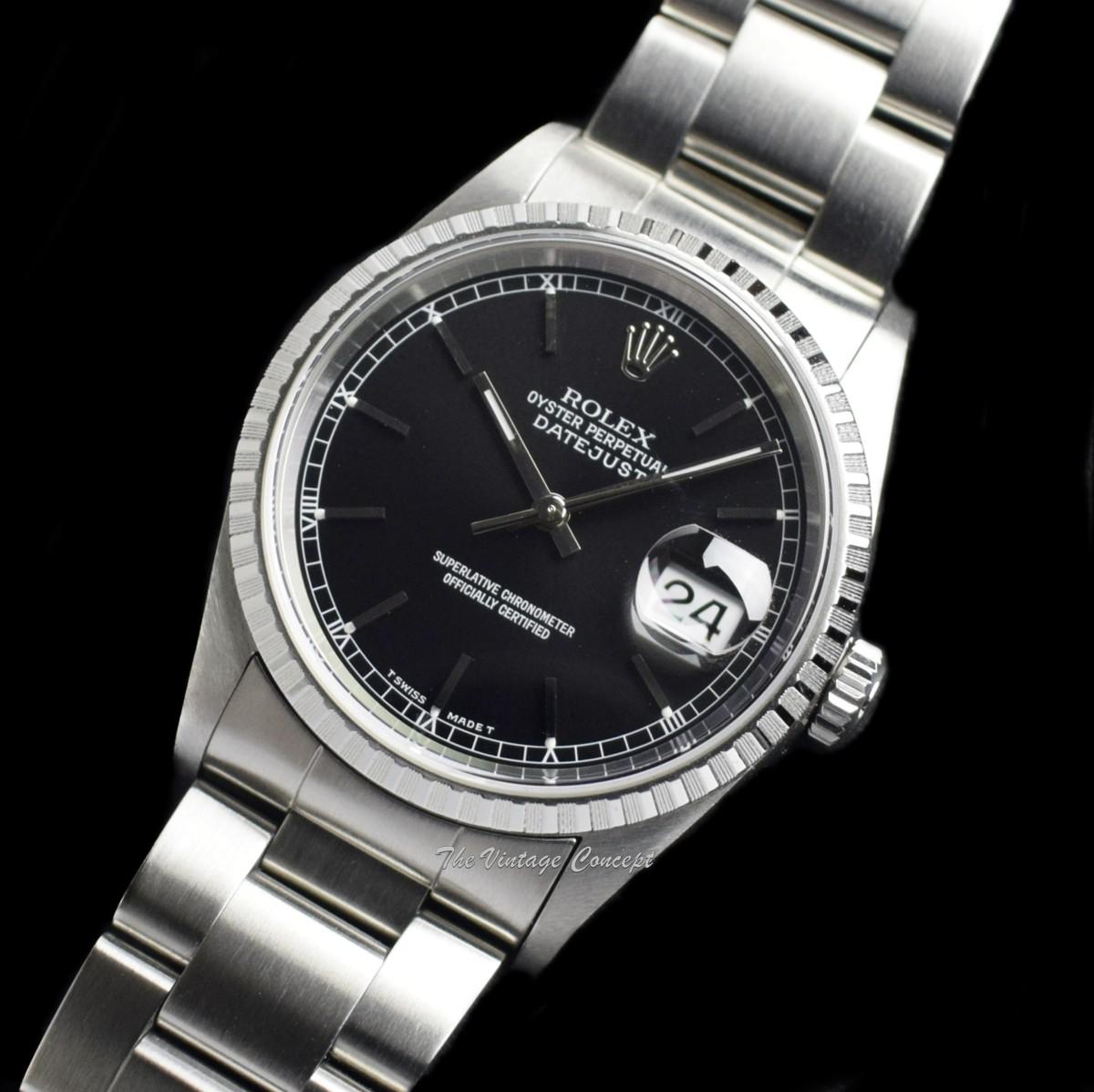 Rolex Steel Datejust Black Dial 16220 w/ Original Paper