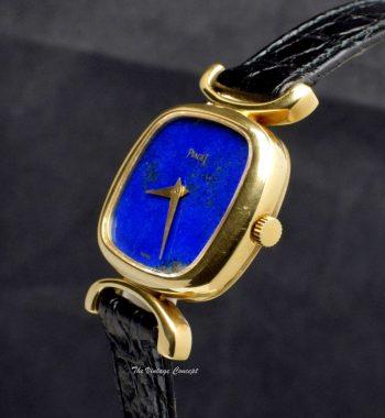 Piaget 18K YG Integral Lugs Lapis Dial 9451D Manual Wind Watch - The Vintage Concept