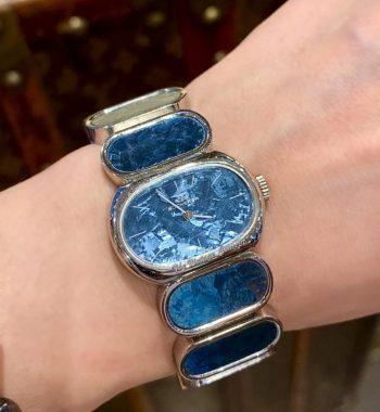 Bucherer Steel Blue Ironstone Manual Wind Fashion Cuff Bangle Bracelet Watch - The Vintage Concept