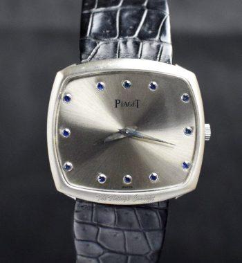 Piaget 18K White Gold Cushion Rectangular Blue Sapphire Indexes 9731 Manual Wind - The Vintage Concept