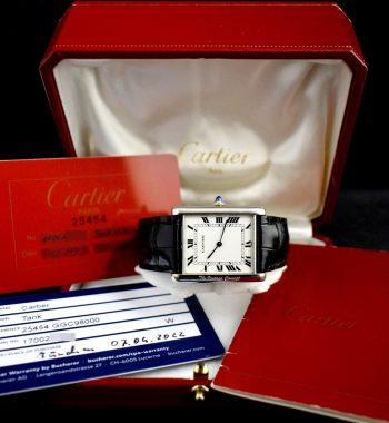 Rare Cartier 18K White Gold Jumbo Tank Paris Dial Automatic 17002 (Box Set) (SOLD) - The Vintage Concept