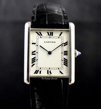 Rare Cartier 18K White Gold Jumbo Tank Paris Dial Automatic 17002 (Box Set) (SOLD) - The Vintage Concept