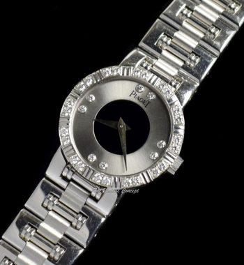 Piaget 23mm 18K White Gold Dancer Silver and Black Dial Diamond 90564 w/ Original Paper - The Vintage Concept