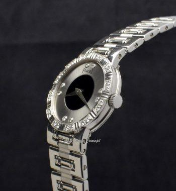 Piaget 23mm 18K White Gold Dancer Silver and Black Dial Diamond 90564 w/ Original Paper - The Vintage Concept