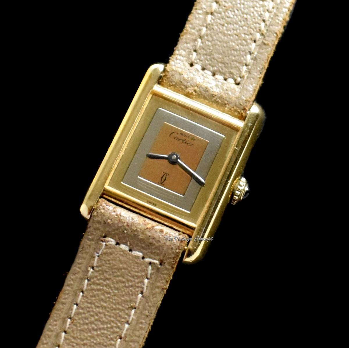 Must De Cartier Gold Plated Tank Tri-Color Dial Manual Wind w/ Original Guarantee