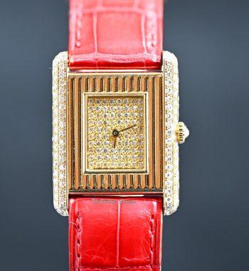 Vintage Cartier 18K Yellow Gold Tank Louis Pave Diamond Dial Quartz w/ Service Paper - The Vintage Concept