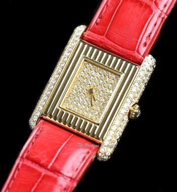 Vintage Cartier 18K Yellow Gold Tank Louis Pave Diamond Dial Quartz w/ Service Paper