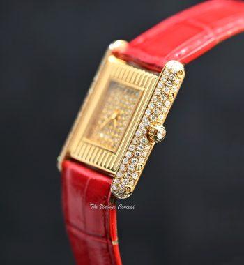 Vintage Cartier 18K Yellow Gold Tank Louis Pave Diamond Dial Quartz w/ Service Paper - The Vintage Concept