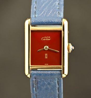 Cartier Gold Plated Tank Burgundy Dial (SOLD) - The Vintage Concept