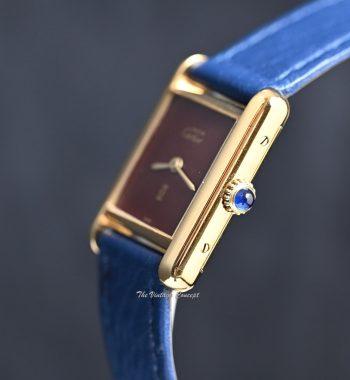 Cartier Gold Plated Tank Burgundy Dial (SOLD) - The Vintage Concept