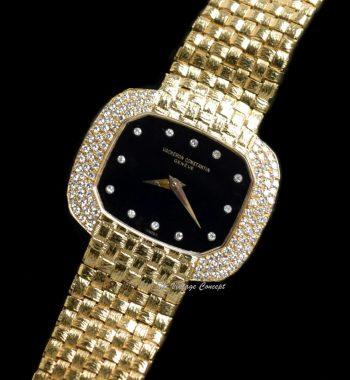 Vacheron Constantin 18K Yellow Gold Onyx Dial Diamond Indexes Bezel Manual Wind w/ Integrated Bracelet