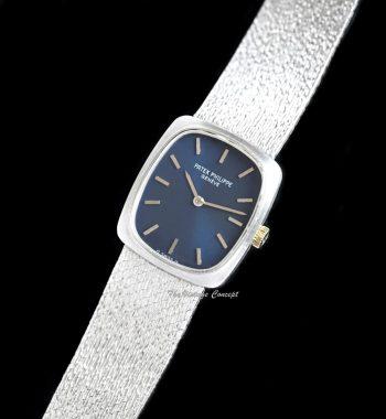 Patek Philippe 18K White Gold Blue Dial Lady Ellipse 4107 Manual Wind Bracelet Watch