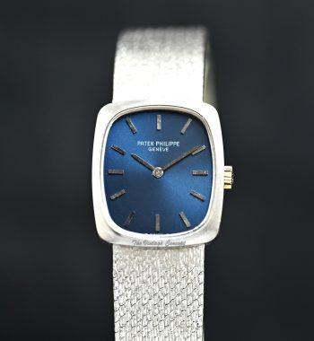 Patek Philippe 18K White Gold Blue Dial Lady Ellipse 4107 Manual Wind Bracelet Watch - The Vintage Concept