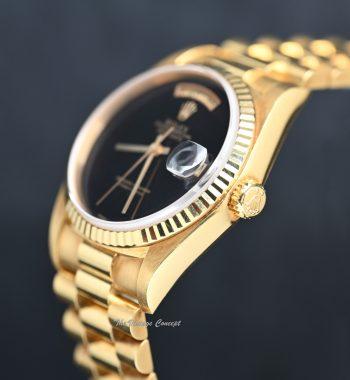 Rolex Day-Date 18K Yellow Gold Onyx Dial 18238 w/ Box, Booklet and Red Leather Pocket - The Vintage Concept