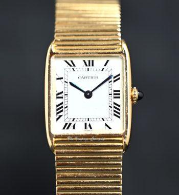 Cartier 18K Yellow Gold Tank Arrondie Paris 96041 w/750 Integrated Bracelet - The Vintage Concept