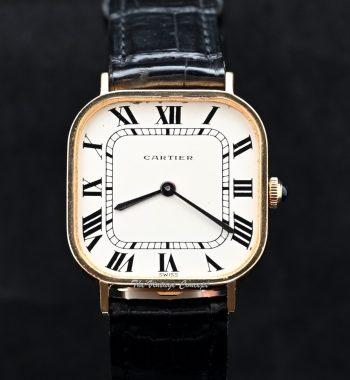 Rare Vintage Cartier 18K Yellow Gold Jumbo Cushion Case Swiss Dial Manual Wind (SOLD) - The Vintage Concept