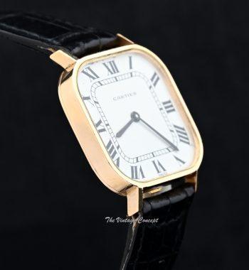 Rare Vintage Cartier 18K Yellow Gold Jumbo Cushion Case Swiss Dial Manual Wind (SOLD) - The Vintage Concept