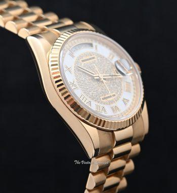 Rolex Day-Date 18K Yellow Gold Diamond Paved MOP Dial Roman Indexes 118238 - The Vintage Concept