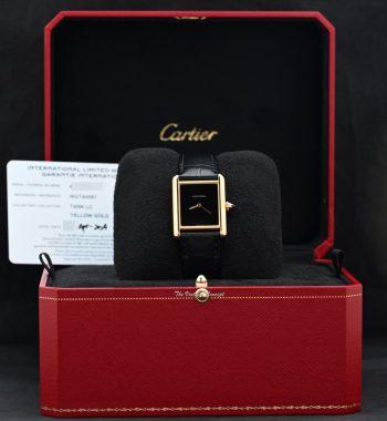 Cartier 18K Yellow Gold Tank Louis Large Model Black Swiss Dial Manual Wind (Box Set) - The Vintage Concept