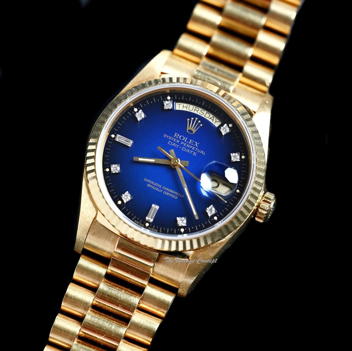 Rolex Day-Date 18K YG Ombré Blue Dial w/ Diamond Indexes 18038