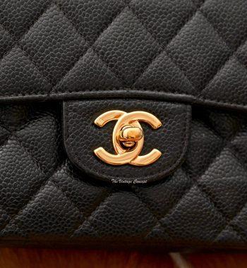 Chanel 23 Grained Calfskin Black Gold de class Double Flap & Chain w/Card - The Vintage Concept