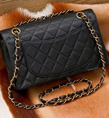 Chanel 23 Grained Calfskin Black Gold de class Double Flap & Chain w/Card - The Vintage Concept