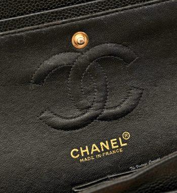 Chanel 23 Grained Calfskin Black Gold de class Double Flap & Chain w/Card - The Vintage Concept