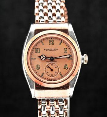 Rolex Bubbleback Ref. 3064 18K Rose Gold & Steel Hooded Pink Gold Dial w/Original Bracelet - The Vintage Concept