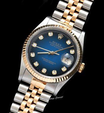 Rolex Datejust Two-Tone Ombre Blue Dial w/ Diamond Indexes 16233