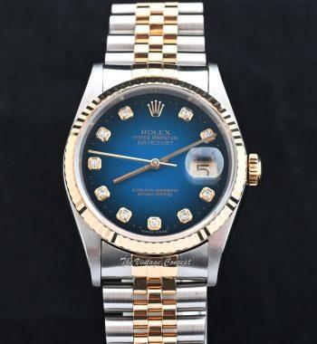 Rolex Datejust Two-Tone Ombre Blue Dial w/ Diamond Indexes 16233 - The Vintage Concept